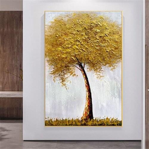 Hand-painted oil painting abstract plant golden tree wealth harvest canvas painting modern home living room porch decorative art