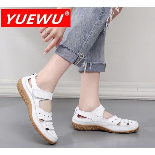 YUEWU Women’s Flat Sandals Hollow Out Low Help Ladies Shoes Magic Tape Large Fashion Shoes For Women