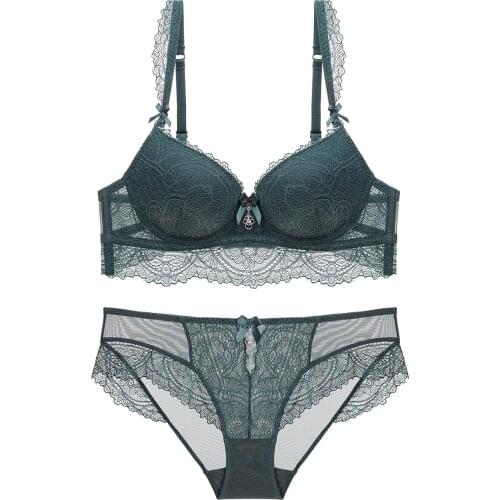 Sexy Lace Push Up Bra Set Underwear Women Bra and Panty Set Push up Bra for Small Breasts Lingerie thick 3/4 Cup Lace Side Top