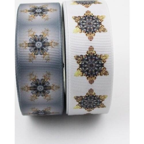 Grey creative flower printed grosgrain ribbon 9-75mm DIY handmade materials christmas wedding gift wrap tape ribbons