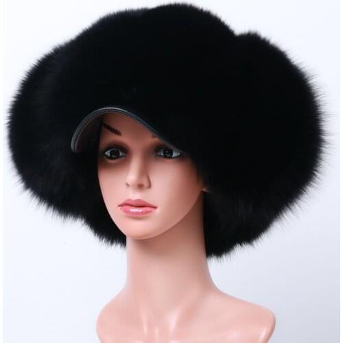YOLOAgain Ladies Natural Raccoon Fur Hat Women Fox Fur Russian Ushanka Hats Winter Warm Ears Bomber Cap Black
