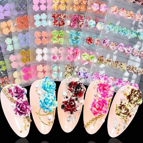 Mixed Style Nails Resin Rose Flowers Cabochons Cameo Base Setting 6mm 3d turquoise rose flowers nail art decoration accessories