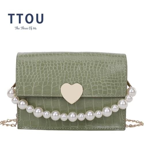 Crocodile Pattern Crossbody Bag for Women 2021 Small Shoulder Bag Ladies Luxury Designer Purses and HandBags Pearl Messenger Bag