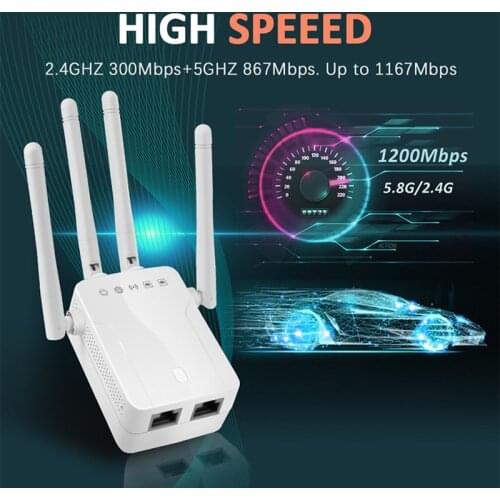 5GHz / 2.4GHz WiFi Amplifier Repeater Wireless Wifi Extender 1200Mbps 802.11N Long Range Wifi Signal Booster AP & Relay 2 Mode