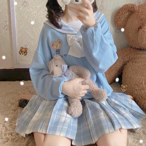 Japanese Casual JK Student Women Sweatshirt Sweet Soft Girly Preppy Style Autumn Sailor Collar Full Sleeve Lady Shirt Hoodies