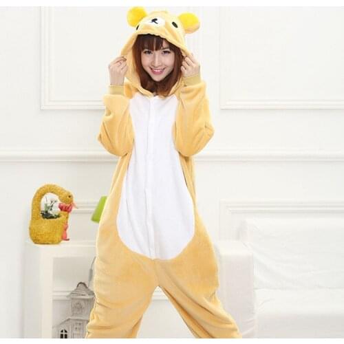 Women Animal Costumes Halloween Cosplay Cartoon Animal Sleepwear Kids Girls Boys Kigurumi Rilakkuma Bear Onesies