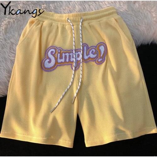 Pink Fashion Letter Appliques Wide Leg Loose Shorts Women Baggy Summer 2021 Korean Style Clothes Running Biker Shorts for Girls