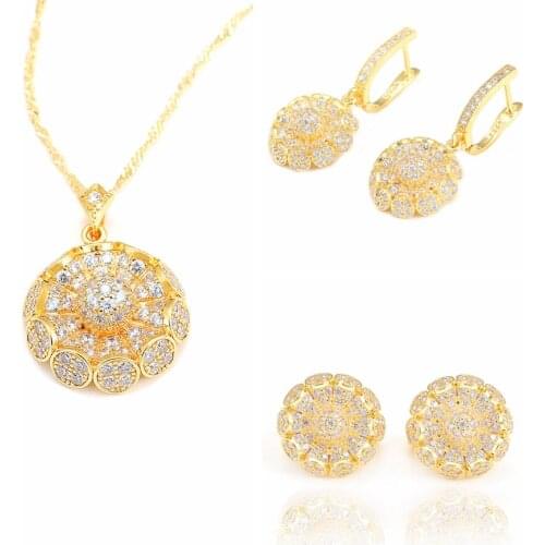 1PC Sale Vintage Bride Crystal Flower Earrings Jewelry Sets Fashion Gold Color Necklaces for Women Valentines Day Gifts Jewelry