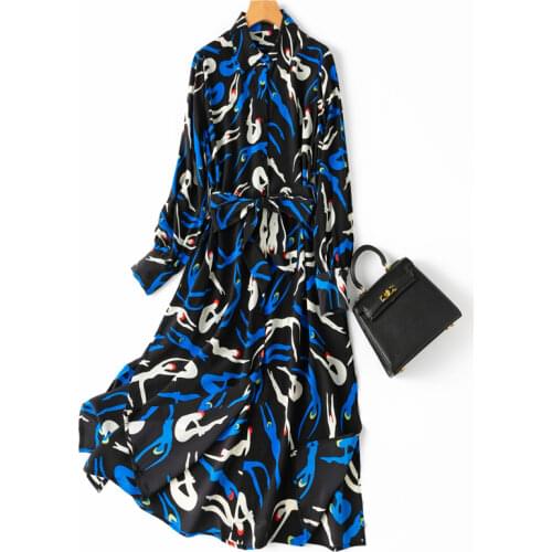 2021 SUMMER womens fashion retro Umbrella printing silk dress one piece