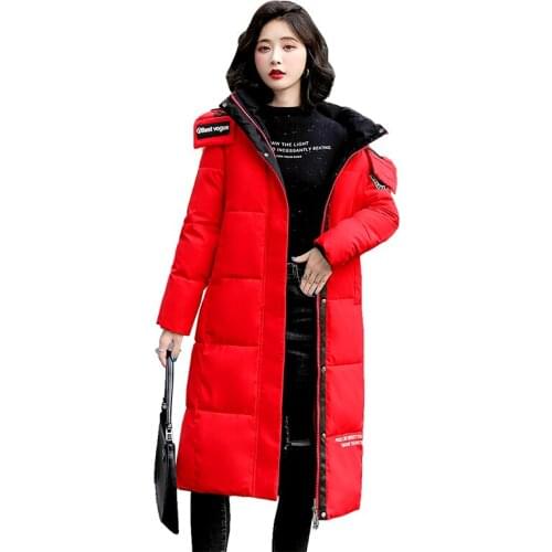 Female Cold Coat Loose Thick Solid X-Long Womens Winter Jackets Hooded Stand Collar Casual Parkas plus size S-3XL
