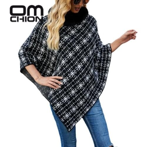 OMCHION 2021 Winter Warm Plaid Fur Capes Cloak Ponchos For Women Oversized Shawls Wraps Cashmere Pashmina Female Tassel Mujer