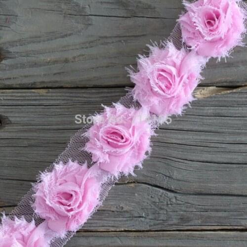 1.5'' shabby chic flower mini shabby flower trim rose flower aqua,tulip,camel,red,ivory,white 1 yard