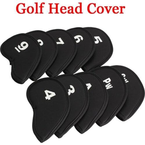 10pcs/set Golf Head Covers Golf Club Iron Head Protector Neoprene Cover Golf Accessory 3 4 5 6 7 8 9 Sw Pw Aw Black golfer gift