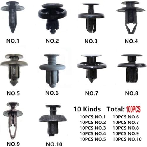 100pcs/Set Black Mixed Plastic Fastener Screw Rivets Clips kit High Quality For Car Bumper Fender trims Rivets Clips