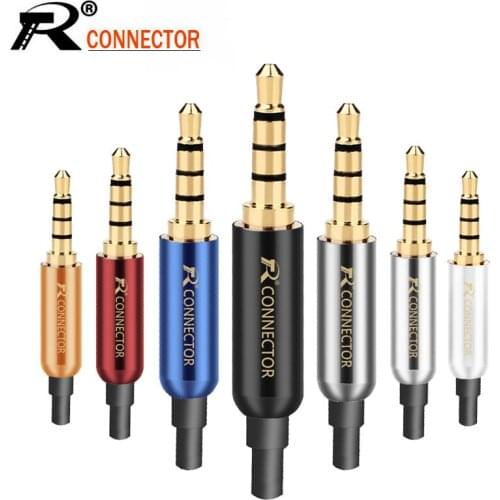 100pcs/lot 4 Poles Stereo 3.5mm Male Connector + Tails Cooper Tube Gold Plated Plug Jack 3.5mm Wire Connector Earphone DIY