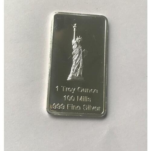 100 Pcs Non Magnetic American Statue 1 OZ Coin Silver Plated Ingot Eagle Head Badge 50 Mm x 28 Mm Collectible Decoration Bars