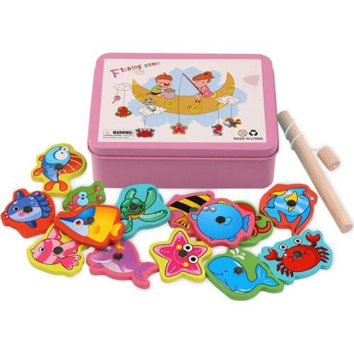 15Pcs/Set Wooden Magnetic Fishing Toys Game Educational Kids Fishing Toys Dropship