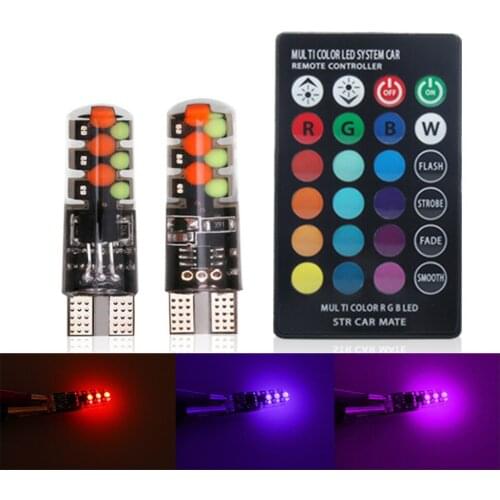 2Pcs T10 LED Bulb W5W RGB 12SMD COB Canbus 194 168 Car With Remote Controller Flash Strobe Reading Wedge Light Clearance Lights