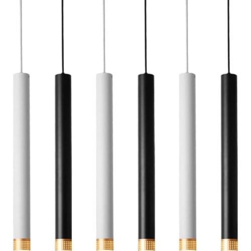 23/53CM Long Tube Pendant Light Black White Hollow Island Dining Room Shop Bar Hanging Light Cylinder Pipe Pendant Lamps