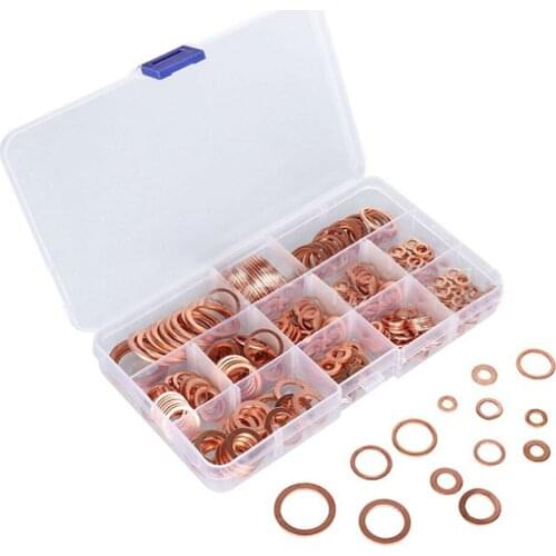 280PCS Box M5-M20 O-ring Copper Gasket Flat Washer Oil Blocking Tool Hardware Accessories Kit