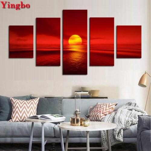 5 Pieces Diamond Painting Sunset Natural Landscape round square Diamond Embroidery Sea Mosaic Pictures Rhinestones painting