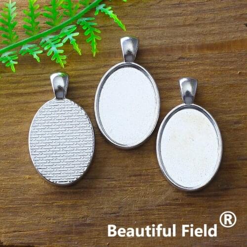 6 pcs Fit 18x25mm Cabochon Setting Rhodium Color Plated Oval Cameo Base Blank Tray Zinc Alloy