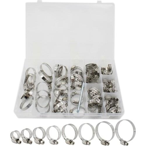81 PCS Hose Clamp Kit, Stainless Steel Adjustable 8-44mm Size Range Worm Gear Hose Clamp, Fuel Line Clamp for Pipe,Tube,Industry