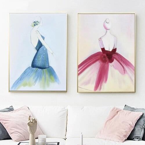 Abstract Wall Art Beautiful Girls Watercolor Paintings Nordic Canvas Posters Prints for Living Room Bedroom Corridor Decoration