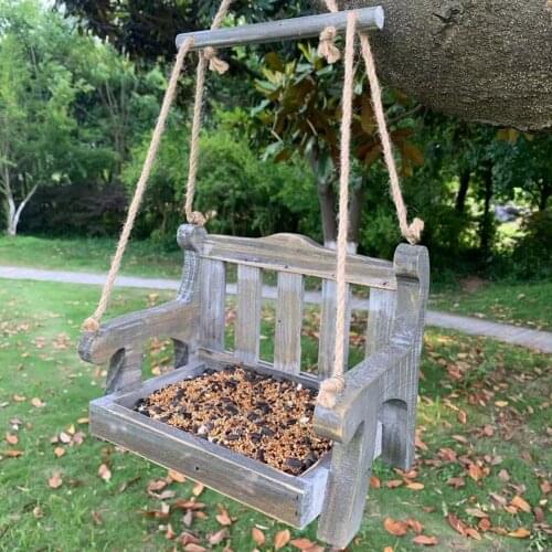 Automatic Swing Chair Bird Feeder Balcony Villa Wooden Chair Shaped Feeding Outdoor Garden Paddock Decoration Bird Feeder