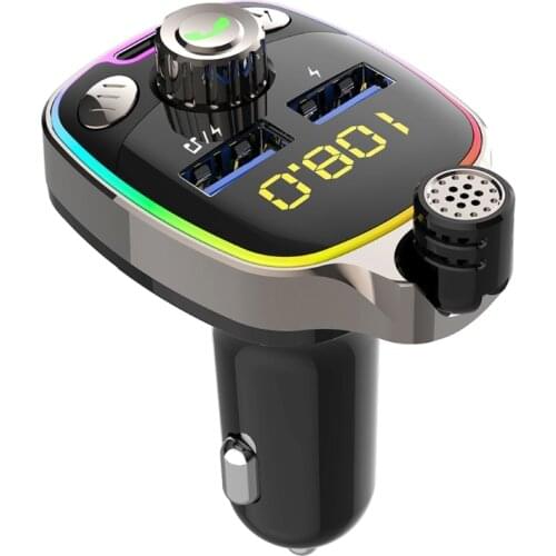 Y4UA FM Transmitter Bluetooth-compatible 5.0 Car Kit Stereo Handsfree Aux Mp3 Player USB Fast Charging FM Modulator