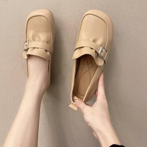 Soft Leather Soft Sole Grandma Shoes Retro Flat Belt Buckle Peas Shoes Women Summer 2021 Single Shoes Mary Jane Womens Shoes