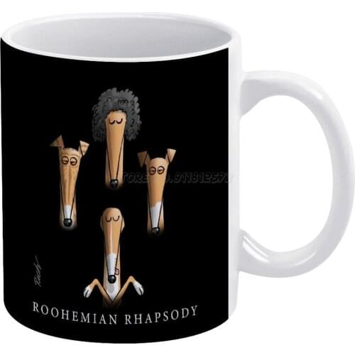 Roohemian Rhapsody White Mug Custom Printed Funny Tea Cup Gift Personalised Coffee Mug Greyhound Lurcher Whippet Music Queen