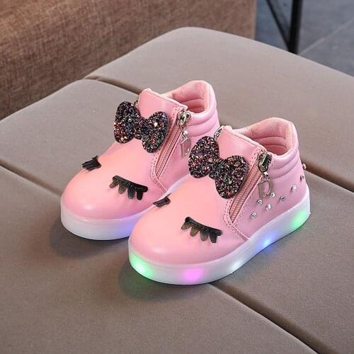 Led girl boots Kids Baby Infant Girls Crystal Bowknot LED Luminous Boot Shoes Sneakers Butterfly knot diamond Little white shoes