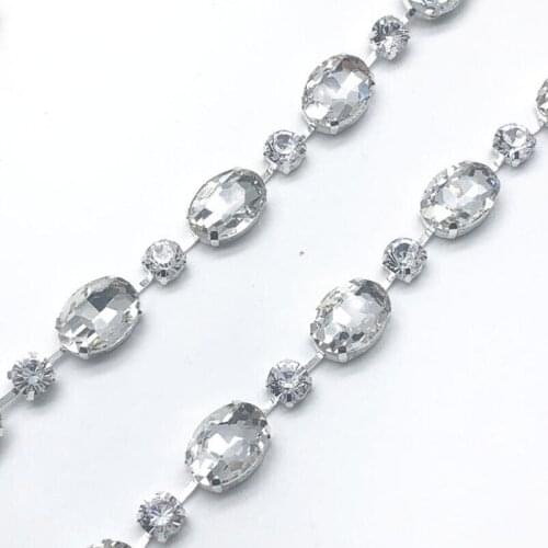 10Yards Rhinestone Chain Trim Silver Base With Claw Big Stones Wedding Dress Decoration Crystals Applique Sew on Garment Bags