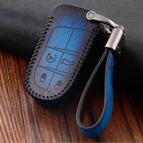 Genuine Leather Car Remote Key Case Cover For Dodge Charger Dart Challenger Durango Jeep Chrysler 300C Grand Cherokee Compass