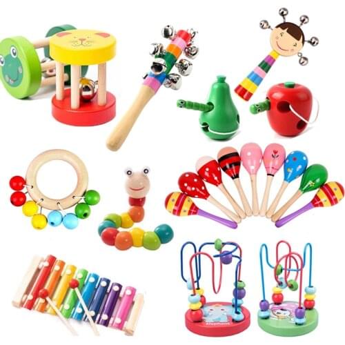 Wooden Rattle Toys Baby Shaker Hand Bell Baby Rattles Toys Newborn Sand Hammer Musical Toys For Babies Baby Toys 0 12 Months