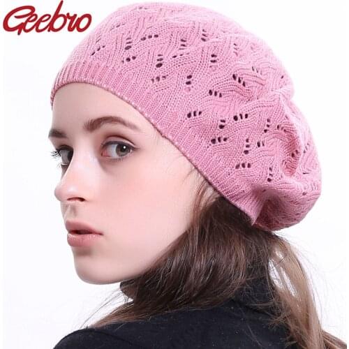 Geebro Womens Plain Color Knit Beret Hat Ladies French Artist Beret Hats Spring Casual Thin Acrylic Berets for Women Beanie