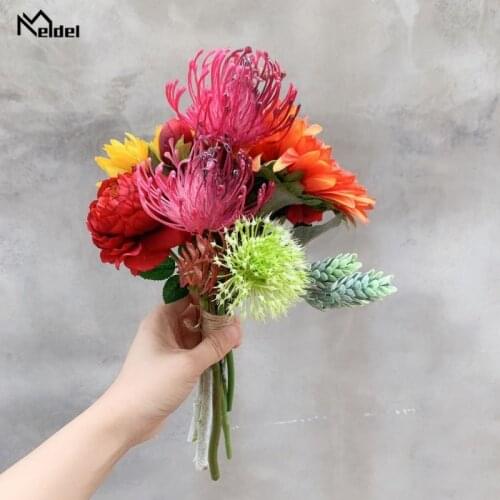 Meldel Artificial Flore Silk Sunflower Peony Bouquet Fake Flowers Small Bundle Simulation Wedding Home Party Decor Fabric Flower