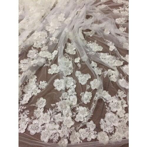 Graceful 3d flower French tulle embroidery lace fabric SYJ-103014 African net lace for wedding dress