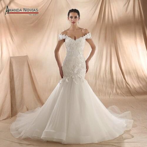 Amanda Novias 2020 New Model Mermaid Wedding Gown Beading Lace Wedding Dress