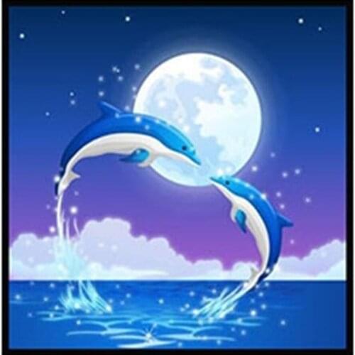 Moon dolphin pattern 5D Diy Diamond Painting Full Resin Pasted Embroidery Cross Stitch Kits Home craft Needlework AS099
