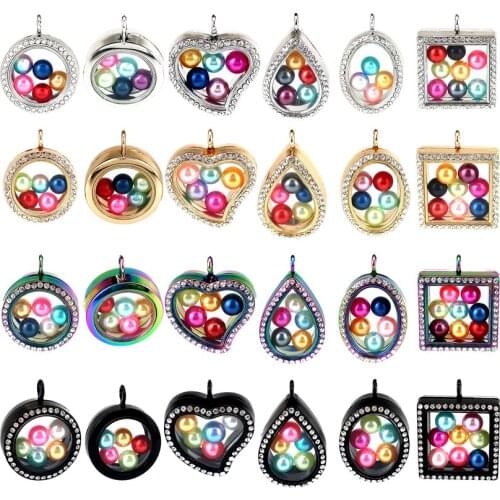 32styles Glass Locket for Pearl Beads Locket Living Memory Rhinestone Locket Pendant Mothers Day Gift