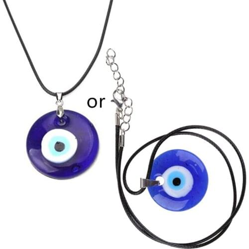 U90E Evil Eye Necklace Leather Rope with Blue Eye Pendant for Women Men Boys Girls