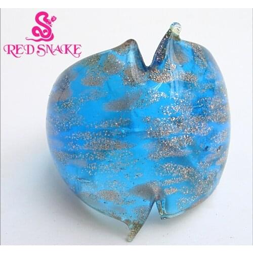 RED SNAKE Fashion Ring Handmade Blue with Gold sand spots Cutting feature Technology Murano Glass Rings