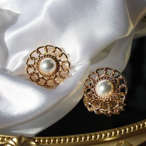 Fashion Cellacity Geometry Flower Earring Studs Luxury Jewelry Round Pearl Earrings For Women Palace Party Style Wedding Gift