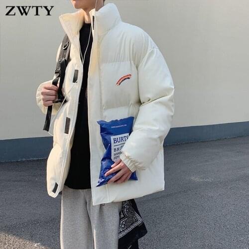 2021New Men Rainbow Thick Bubble Coat Parka Mens Streetwear Hip Hop Winter Jackets Coats Male Warm Korean Puffer Jackets