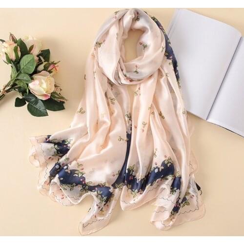 Soft 100% Natural Silk Scarf Women Luxury Brand Floral Pashmina Shawl Femme Summer Vacation Beach Foulard Bufanda Mujer Oversize
