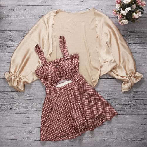 2021 New Women Plaid One Piece Swimwear Sexy Swim Beach Dress with Scarf Summer Swimming Bathing Suit Holiday Beachwear Swimsuit