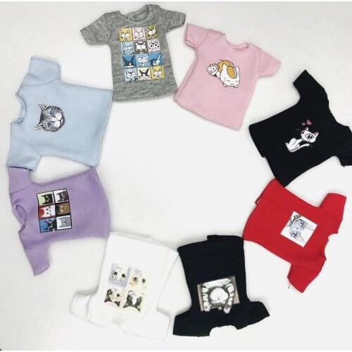 New 1PCS Cute animal pattern Dolls’ T-shirt Fashion Short pink/black/red/white T-shirt for blyth,licca,azone,1/6 dolls clothes