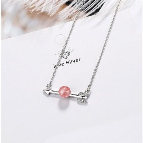 Sole Memory Strawberry Crystal Sweet Romantic Arrow Lovely 925 Sterling Silver Clavicle Chain Female Necklace SNE419